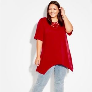 NWT Avenue by City Chic Ladies Knotted Cage Tunic Top size 16 Colour Persian Red